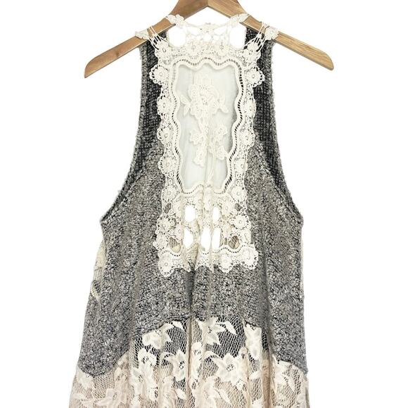 ANTHROPOLOGIE RYE Women’s Mixed Media Boho Fringed Lace Sweater Vest - Picture 6 of 7